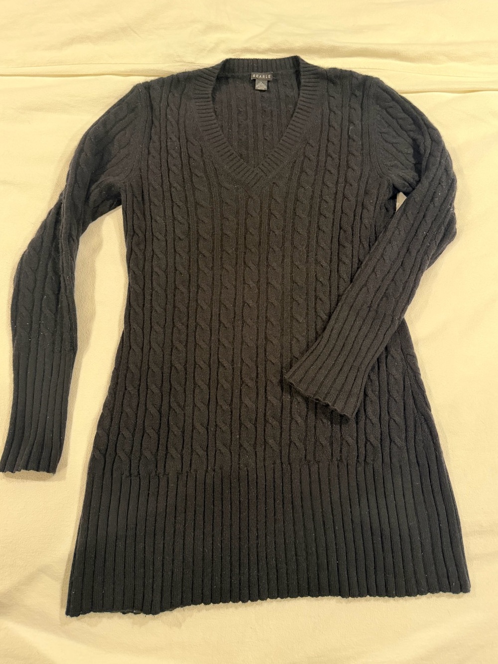 Searle Cable Knit Cashmere V-Neck Sweater Size L